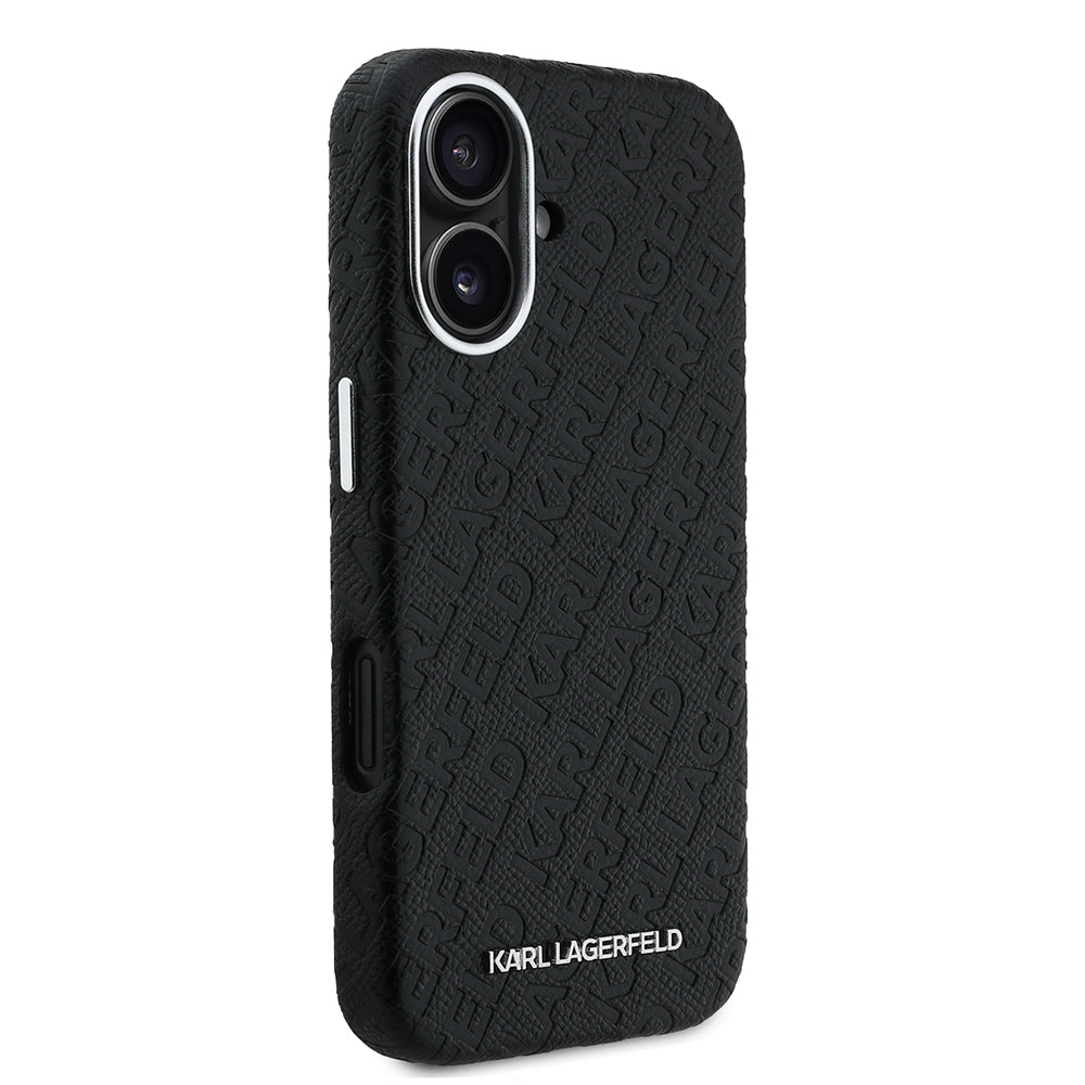 iPhone 16 Kılıf Karl Lagerfeld Orjinal Lisanslı PU Deri Damgalı Metal Yazı Logolu Kapak