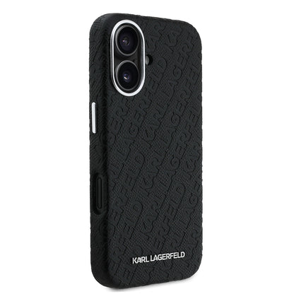 iPhone 16 Kılıf Karl Lagerfeld Orjinal Lisanslı PU Deri Damgalı Metal Yazı Logolu Kapak