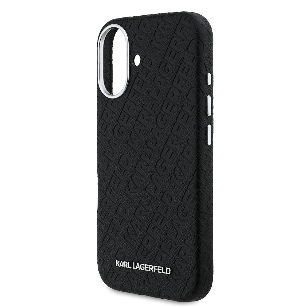iPhone 16 Kılıf Karl Lagerfeld Orjinal Lisanslı PU Deri Damgalı Metal Yazı Logolu Kapak