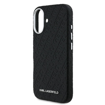 iPhone 16 Kılıf Karl Lagerfeld Orjinal Lisanslı PU Deri Damgalı Metal Yazı Logolu Kapak