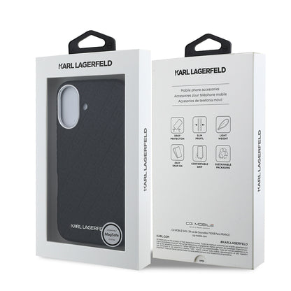 iPhone 16 Kılıf Karl Lagerfeld Orjinal Lisanslı PU Deri Damgalı Metal Yazı Logolu Kapak