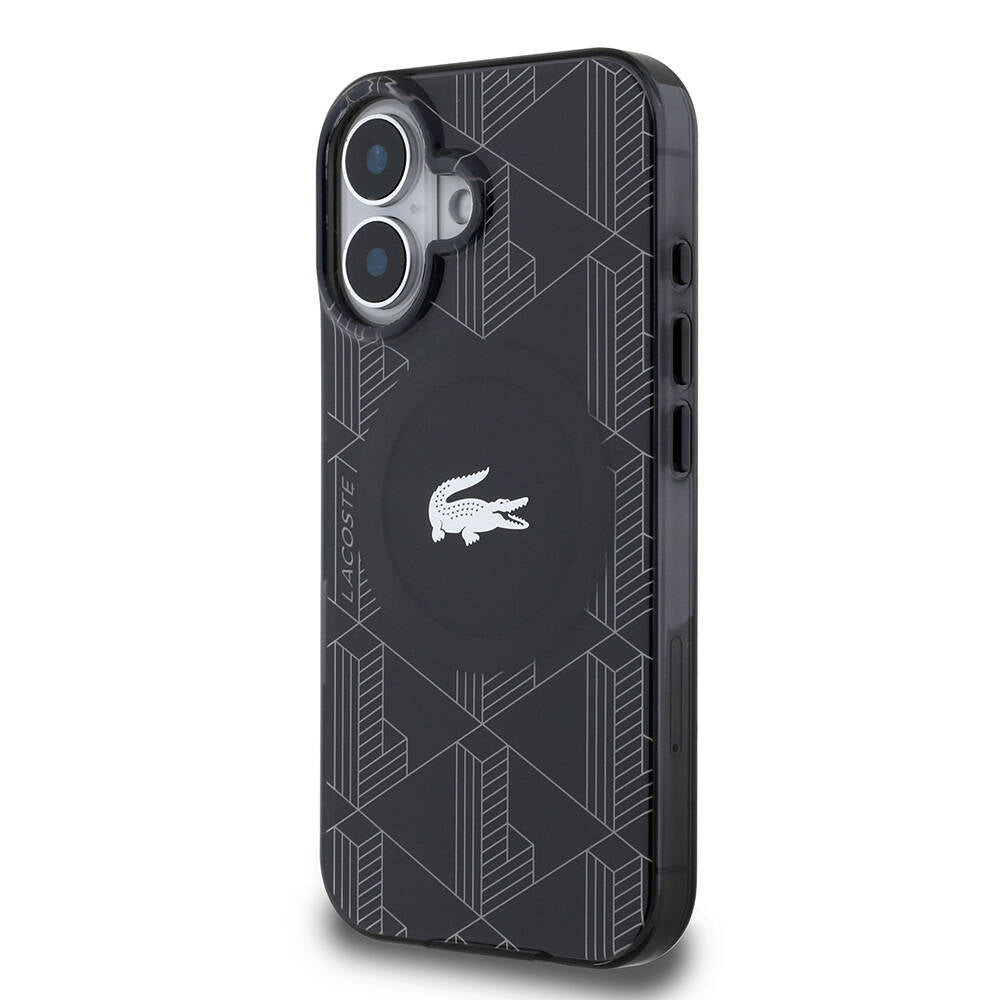 iPhone 16 Kılıf Lacoste Orjinal Lisanslı M-safe Şarj Özellikli IML Baskılı Gümüş Timsah Logolu Monogram Kapak