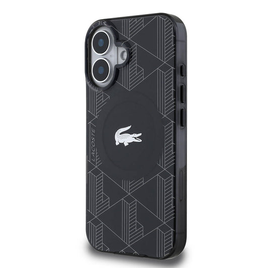 iPhone 16 Kılıf Lacoste Orjinal Lisanslı M-safe Şarj Özellikli IML Baskılı Gümüş Timsah Logolu Monogram Kapak