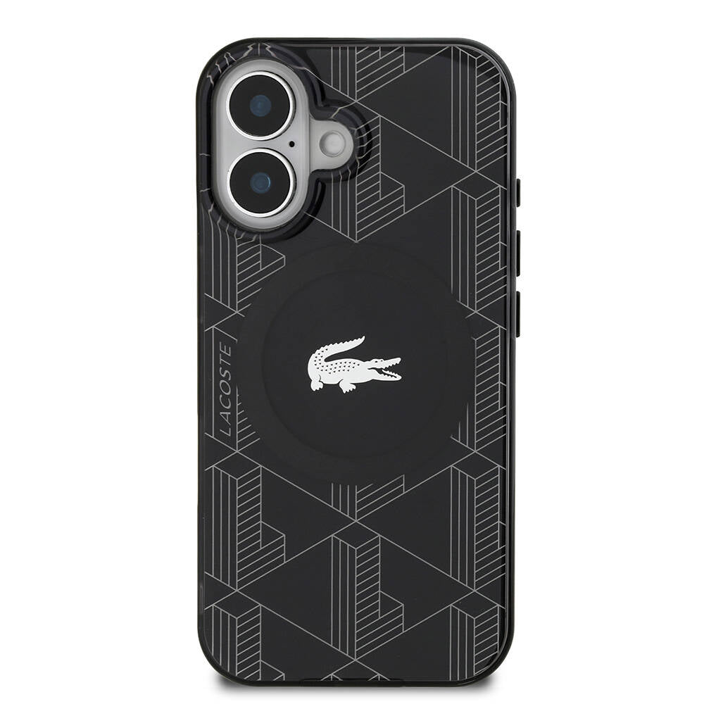 iPhone 16 Kılıf Lacoste Orjinal Lisanslı M-safe Şarj Özellikli IML Baskılı Gümüş Timsah Logolu Monogram Kapak