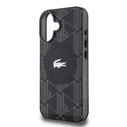 iPhone 16 Kılıf Lacoste Orjinal Lisanslı M-safe Şarj Özellikli IML Baskılı Gümüş Timsah Logolu Monogram Kapak
