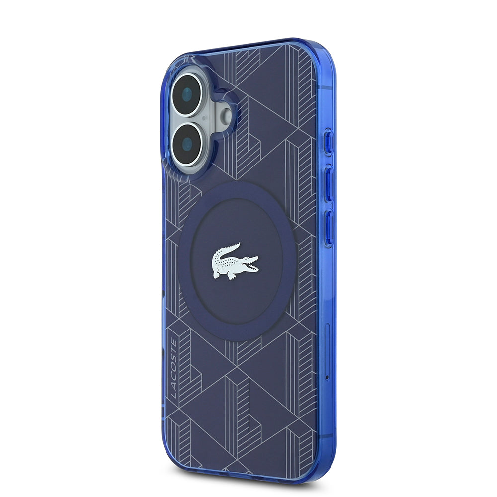 iPhone 16 Kılıf Lacoste Orjinal Lisanslı M-safe Şarj Özellikli IML Baskılı Gümüş Timsah Logolu Monogram Kapak