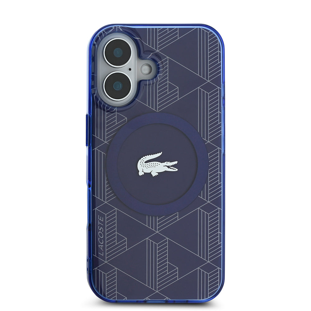 iPhone 16 Kılıf Lacoste Orjinal Lisanslı M-safe Şarj Özellikli IML Baskılı Gümüş Timsah Logolu Monogram Kapak