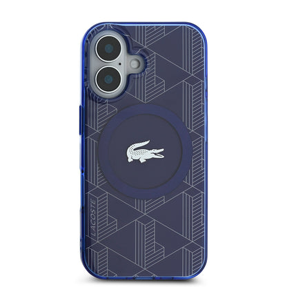 iPhone 16 Kılıf Lacoste Orjinal Lisanslı M-safe Şarj Özellikli IML Baskılı Gümüş Timsah Logolu Monogram Kapak