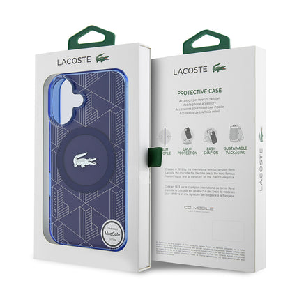 iPhone 16 Kılıf Lacoste Orjinal Lisanslı M-safe Şarj Özellikli IML Baskılı Gümüş Timsah Logolu Monogram Kapak