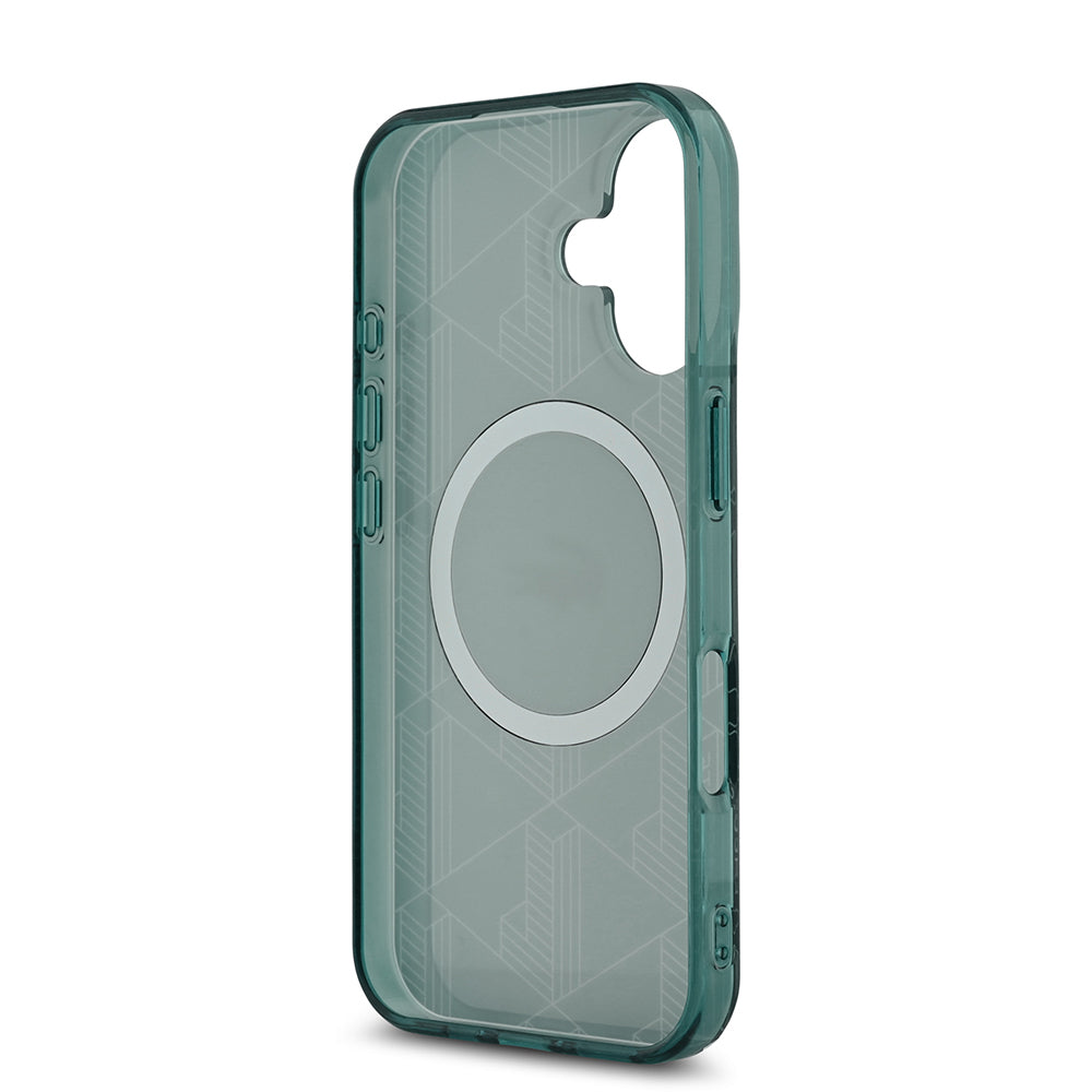 iPhone 16 Kılıf Lacoste Orjinal Lisanslı M-safe Şarj Özellikli IML Baskılı Gümüş Timsah Logolu Monogram Kapak