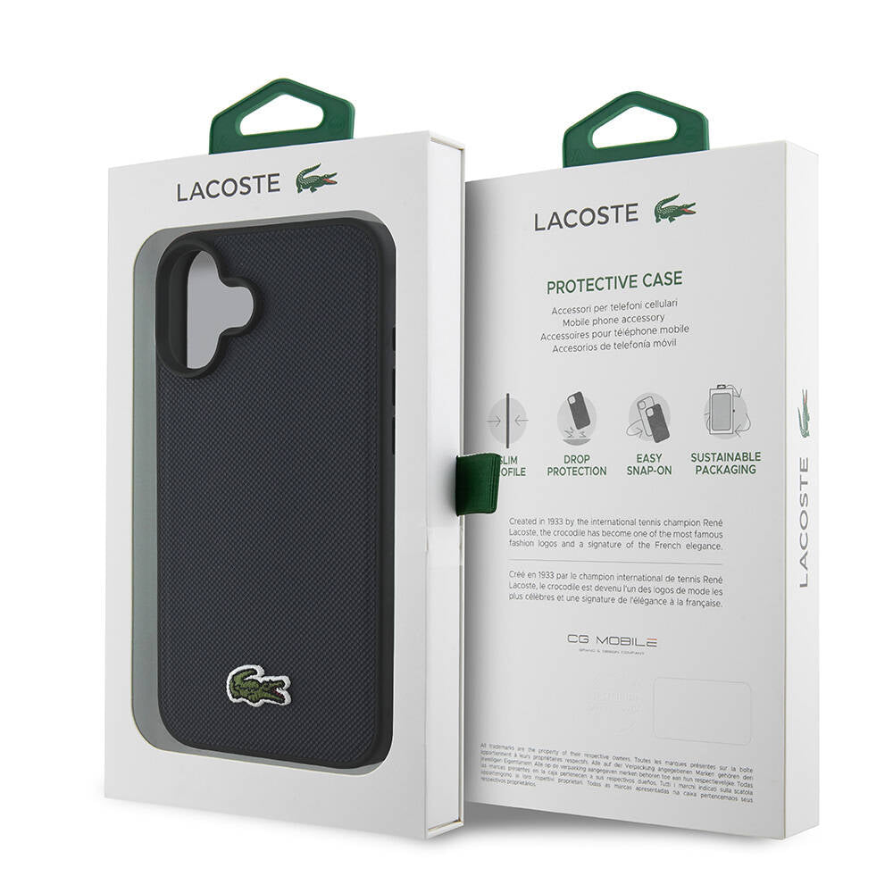 iPhone 16 Kılıf Lacoste Orjinal Lisanslı PU Pike Desenli Arka Yüzey İkonik Timsah Dokuma Logolu Kapak