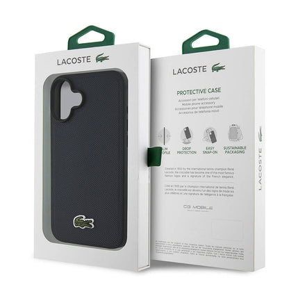 iPhone 16 Kılıf Lacoste Orjinal Lisanslı PU Pike Desenli Arka Yüzey İkonik Timsah Dokuma Logolu Kapak