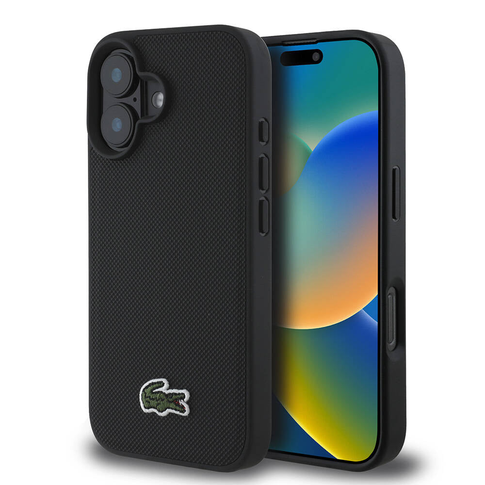 iPhone 16 Kılıf Lacoste Orjinal Lisanslı PU Pike Desenli Arka Yüzey İkonik Timsah Dokuma Logolu Kapak