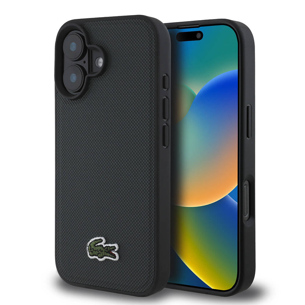 iPhone 16 Kılıf Lacoste Orjinal Lisanslı PU Pike Desenli Arka Yüzey İkonik Timsah Dokuma Logolu Kapak