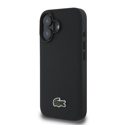 iPhone 16 Kılıf Lacoste Orjinal Lisanslı PU Pike Desenli Arka Yüzey İkonik Timsah Dokuma Logolu Kapak + Type-C Kablo 1.5m