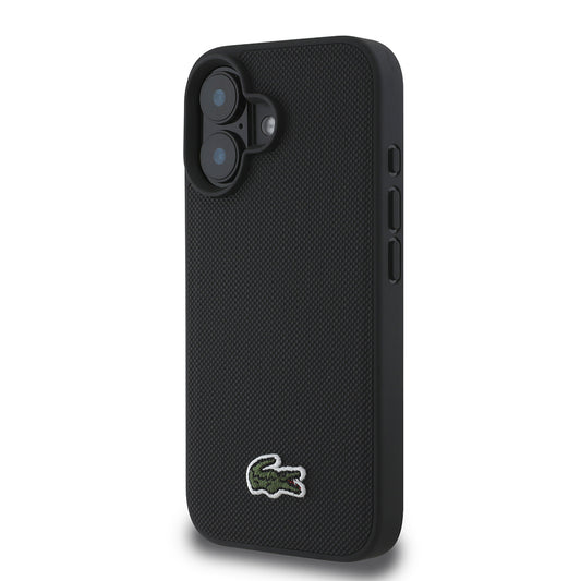 iPhone 16 Kılıf Lacoste Orjinal Lisanslı PU Pike Desenli Arka Yüzey İkonik Timsah Dokuma Logolu Kapak + Type-C Kablo 1.5m