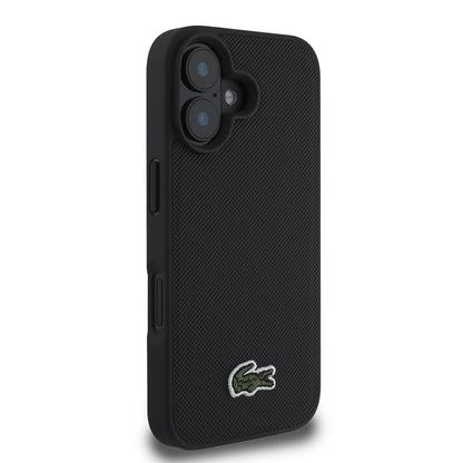 iPhone 16 Kılıf Lacoste Orjinal Lisanslı PU Pike Desenli Arka Yüzey İkonik Timsah Dokuma Logolu Kapak + Type-C Kablo 1.5m