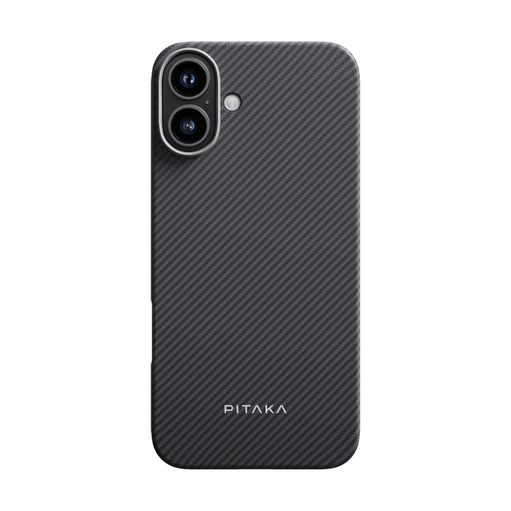 iPhone 16 Kılıf M-safe Şarj Özellikli 600D Aramid Fiber Pitaka Ultra-Slim Classic Serisi Black-Grey Twill Kapak