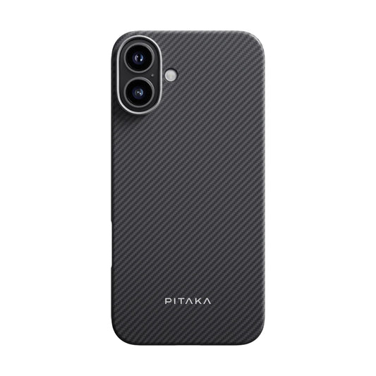 iPhone 16 Kılıf M-safe Şarj Özellikli 600D Aramid Fiber Pitaka Ultra-Slim Classic Serisi Black-Grey Twill Kapak