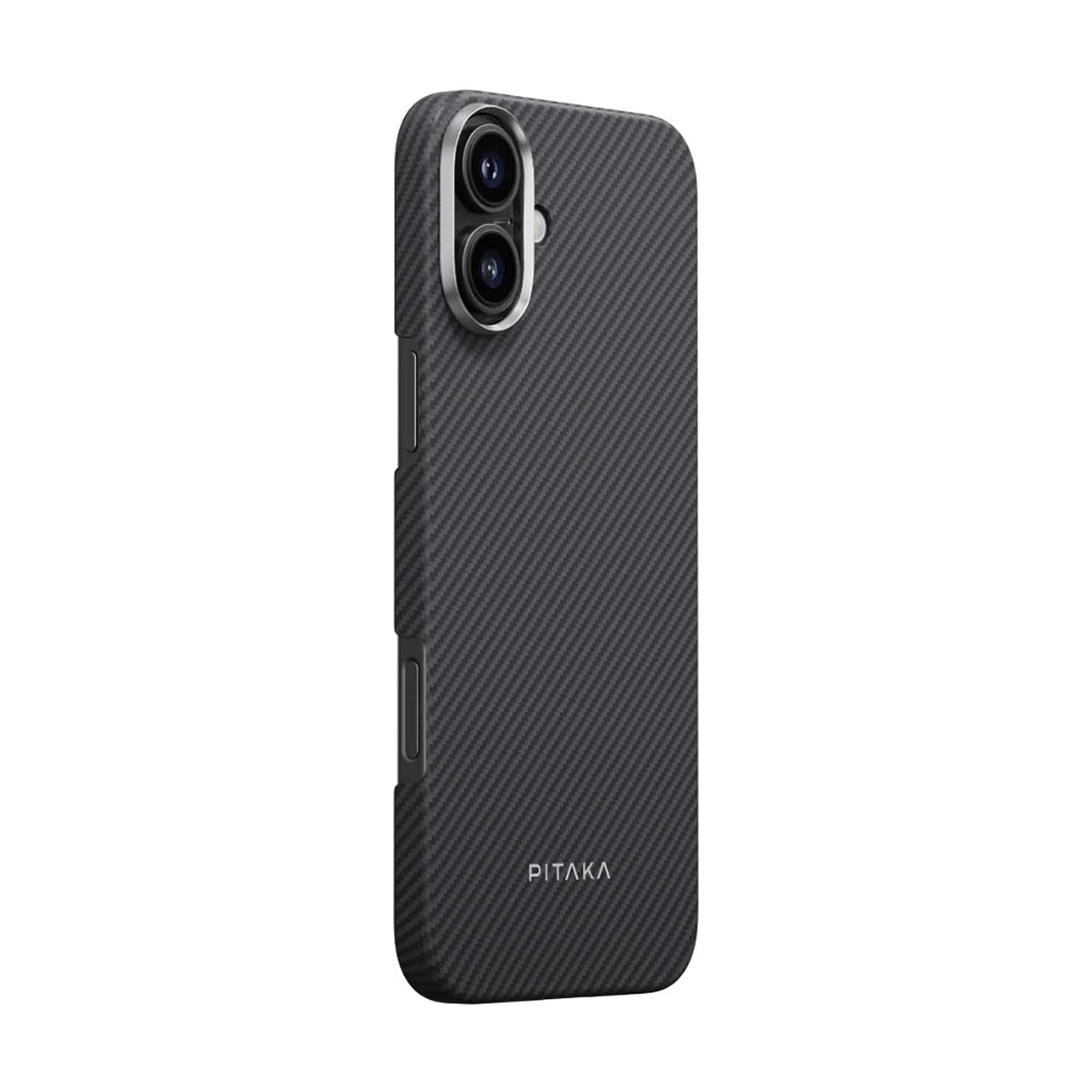 iPhone 16 Kılıf M-safe Şarj Özellikli 600D Aramid Fiber Pitaka Ultra-Slim Classic Serisi Black-Grey Twill Kapak