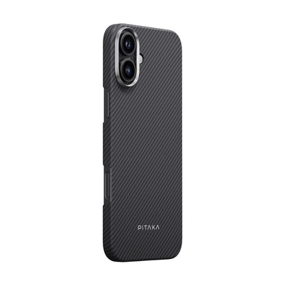 iPhone 16 Kılıf M-safe Şarj Özellikli 600D Aramid Fiber Pitaka Ultra-Slim Classic Serisi Black-Grey Twill Kapak