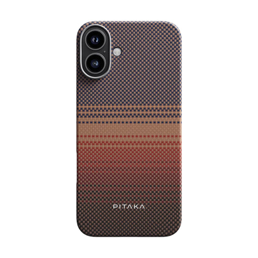 iPhone 16 Kılıf M-safe Şarj Özellikli Aramid Fiber Pitaka Tactile Woven Sunset-Moonrise Serisi Sunset Kapak