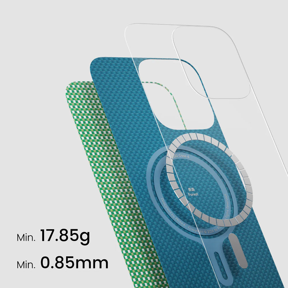 iPhone 16 Pro Kılıf M-safe Şarj Özellikli Aramid Fiber Pitaka Ultra-Slim Classic Serisi Forest Green Kapak