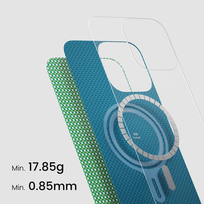 iPhone 16 Pro Kılıf M-safe Şarj Özellikli Aramid Fiber Pitaka Ultra-Slim Classic Serisi Forest Green Kapak