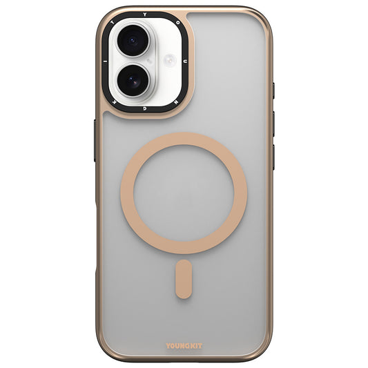 iPhone 16 Kılıf M-safe Şarj Özellikli Cam Arka Yüzey TPU Youngkit Gemstone Serisi Kapak