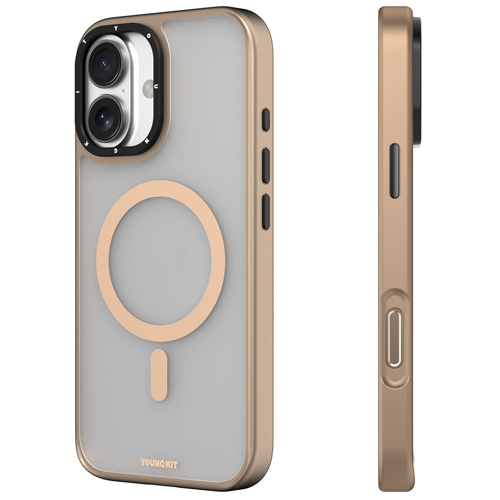 iPhone 16 Kılıf M-safe Şarj Özellikli Cam Arka Yüzey TPU Youngkit Gemstone Serisi Kapak
