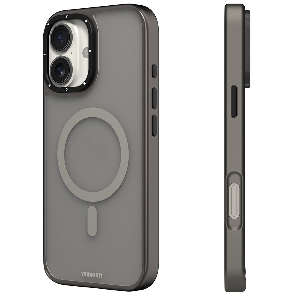 iPhone 16 Kılıf M-safe Şarj Özellikli Cam Arka Yüzey TPU Youngkit Gemstone Serisi Kapak