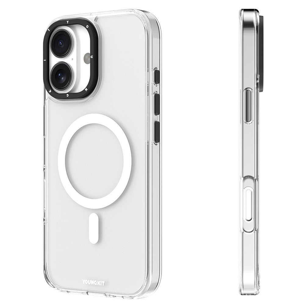 iPhone 16 Kılıf M-safe Şarj Özellikli Cam Arka Yüzey TPU Youngkit Gemstone Serisi Kapak