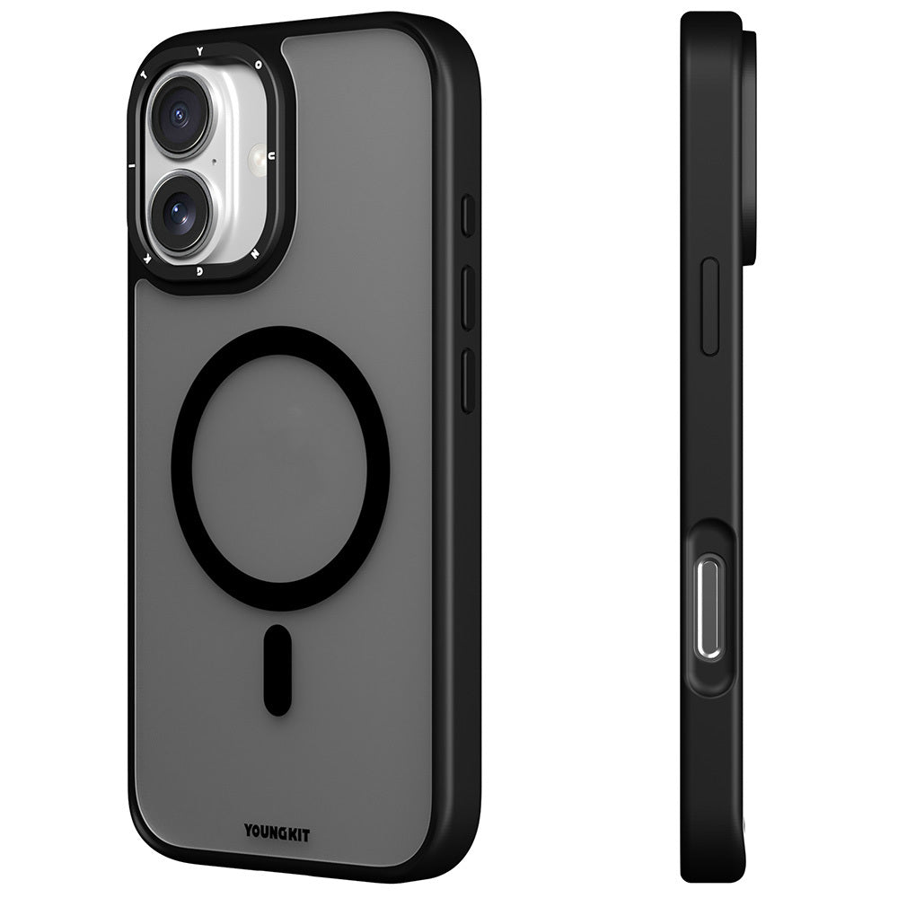 iPhone 16 Kılıf M-safe Şarj Özellikli Cam Arka Yüzey TPU Youngkit Gemstone Serisi Kapak