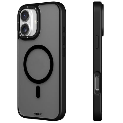 iPhone 16 Kılıf M-safe Şarj Özellikli Cam Arka Yüzey TPU Youngkit Gemstone Serisi Kapak
