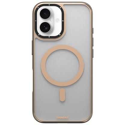 iPhone 16 Kılıf M-safe Şarj Özellikli Cam Arka Yüzey TPU Youngkit Gemstone Serisi Kapak