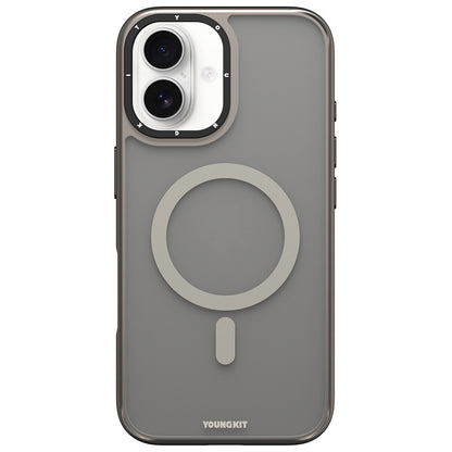 iPhone 16 Kılıf M-safe Şarj Özellikli Cam Arka Yüzey TPU Youngkit Gemstone Serisi Kapak