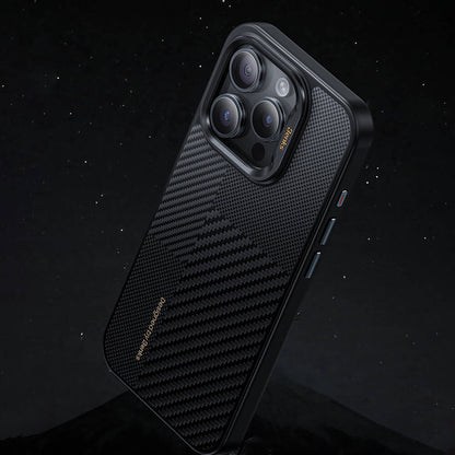 iPhone 16 Kılıf M-safe Şarj Özellikli Karbon Fiber Benks Montage Hybrid ArmorPro Kevlar Kapak