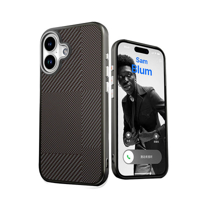 iPhone 16 Kılıf M-safe Şarj Özellikli Karbon Fiber Desenli Mutural Montage Kapak
