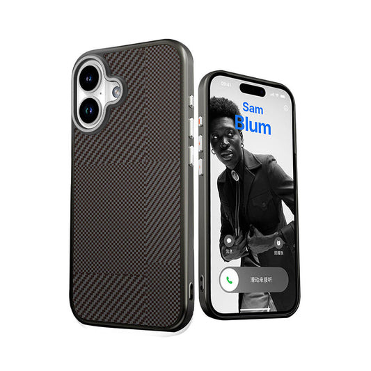 iPhone 16 Kılıf M-safe Şarj Özellikli Karbon Fiber Desenli Mutural Montage Kapak
