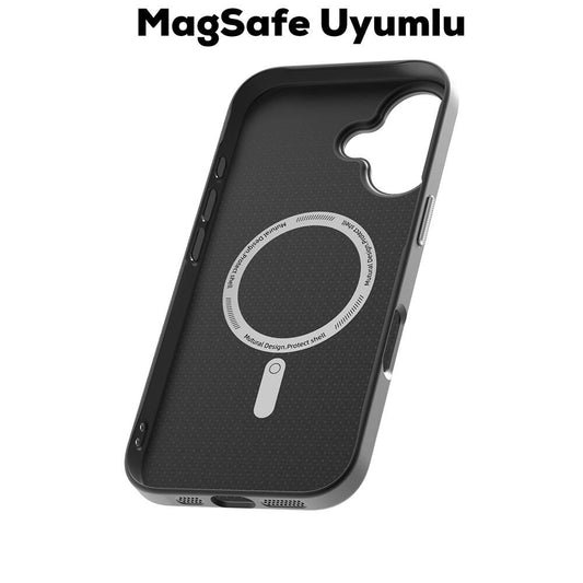 iPhone 16 Kılıf M-safe Şarj Özellikli Karbon Fiber Desenli Mutural Montage Kapak