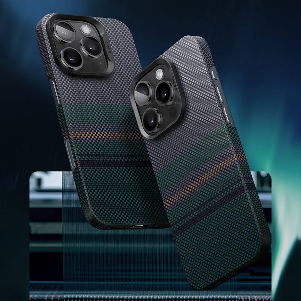 iPhone 16 Kılıf M-safe Şarj Özellikli Karbon Fiber Tasarımlı Benks Aurora ArmorAir Kevlar Kapak