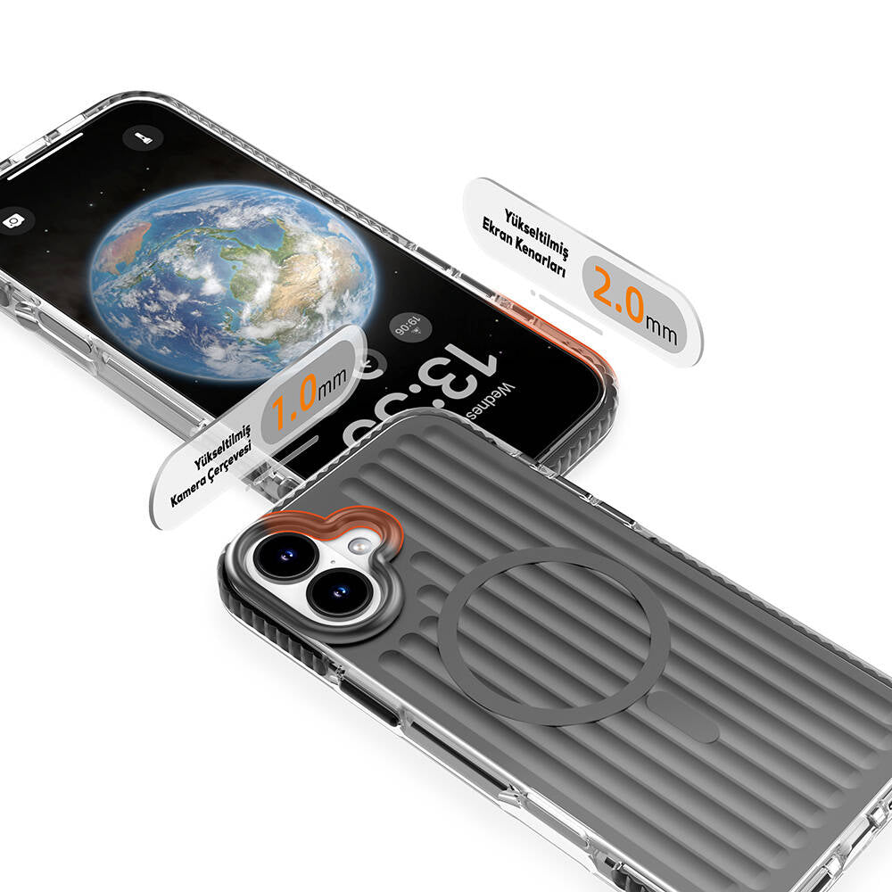 iPhone 16 Kılıf M-safe Şarj Özellikli Oyuklu Tasarım Mutural Bumpy Clear Kapak