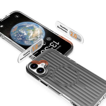 iPhone 16 Kılıf M-safe Şarj Özellikli Oyuklu Tasarım Mutural Bumpy Clear Kapak