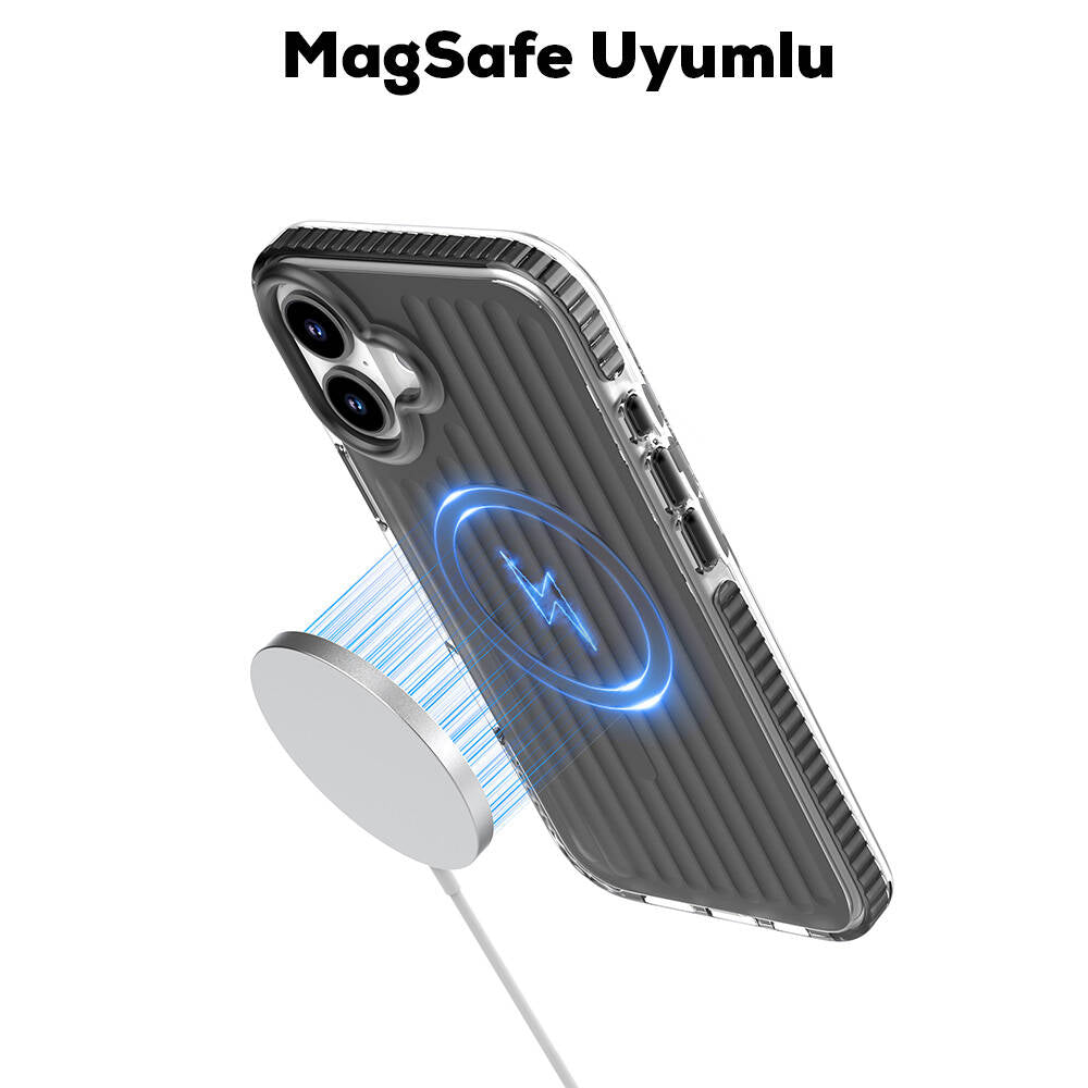 iPhone 16 Kılıf M-safe Şarj Özellikli Oyuklu Tasarım Mutural Bumpy Clear Kapak