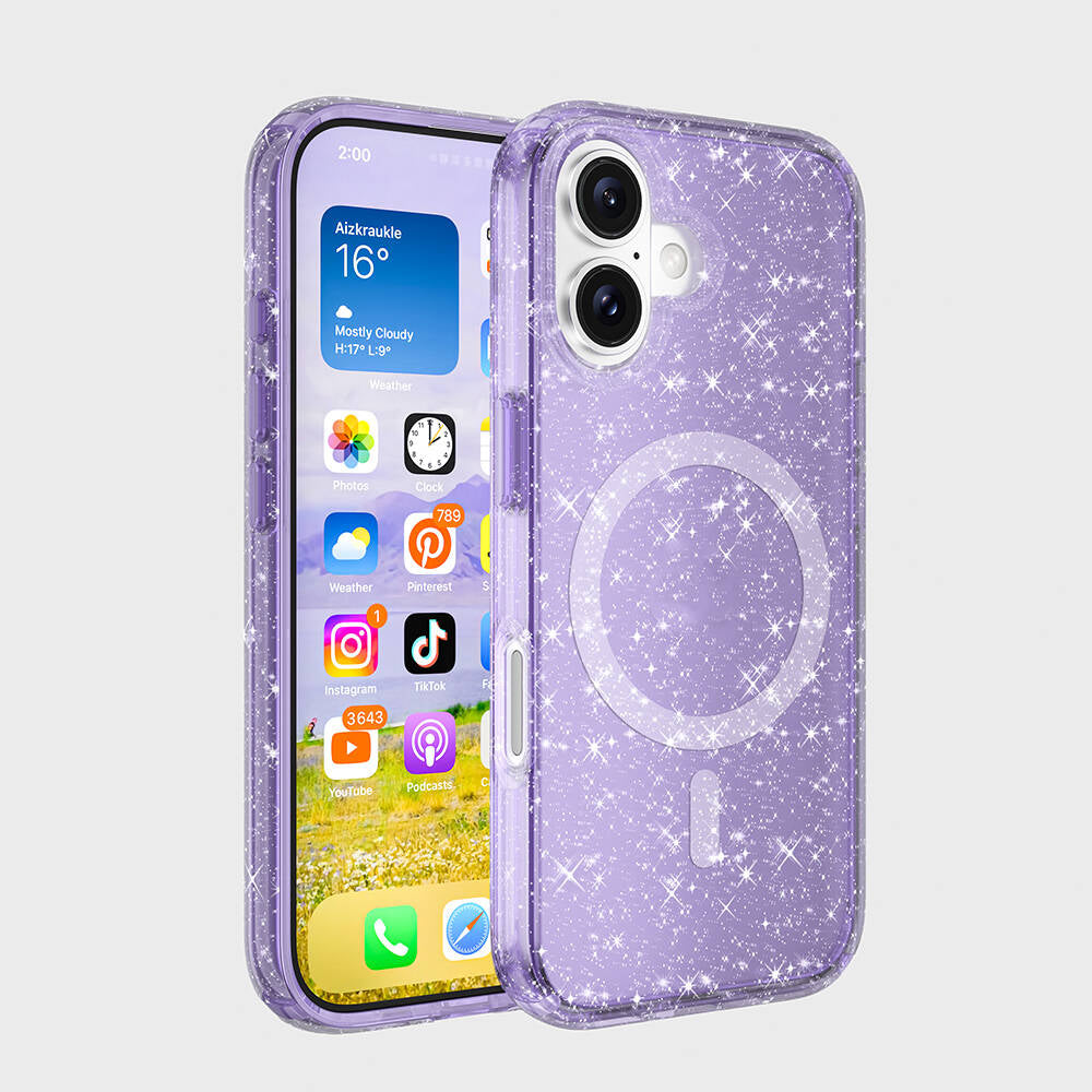 Apple iPhone 16 Kılıf M-safe Şarj Özellikli Parlayan Simli Saydam Renkli Zore Allstar Kapak