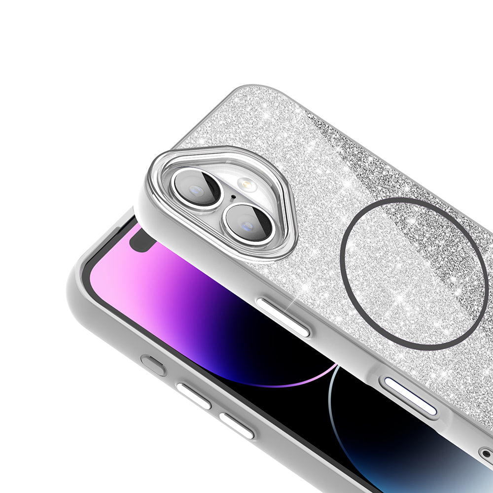 Apple iPhone 16 Kılıf M-safe Şarj Özellikli Parlayan Simli Zore Okso Kapak