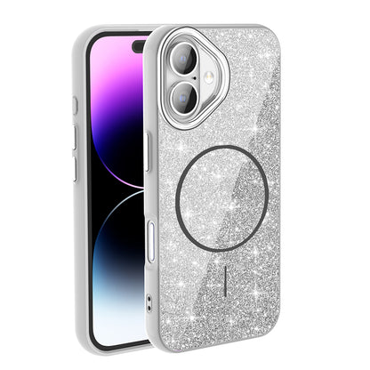 Apple iPhone 16 Kılıf M-safe Şarj Özellikli Parlayan Simli Zore Okso Kapak