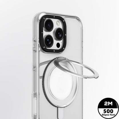 iPhone 16 Kılıf M-safe Şarj Özellikli Parmak Ring Standlı Youngkit Pivot Serisi Kapak