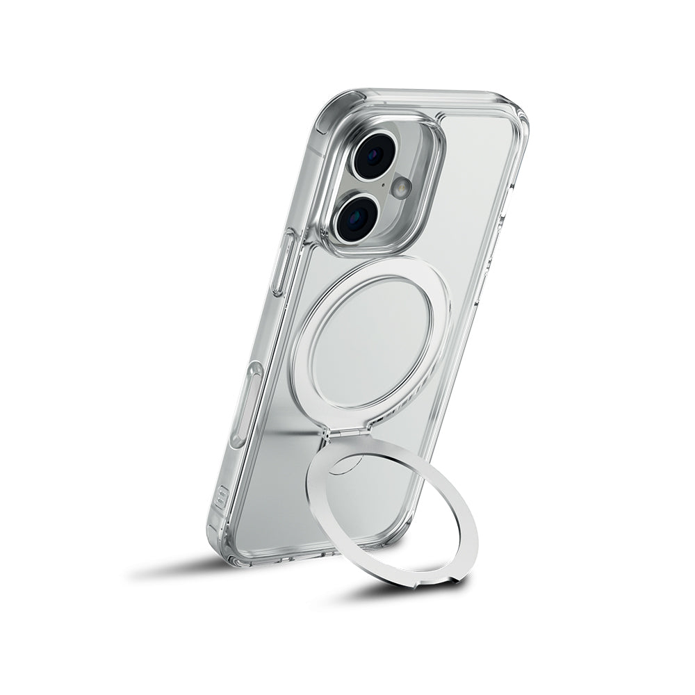 iPhone 16 Kılıf M-safe Şarj Özellikli Raptic Air Stand Serisi Buzlu Transparan Tasarımlı Standlı Kapak