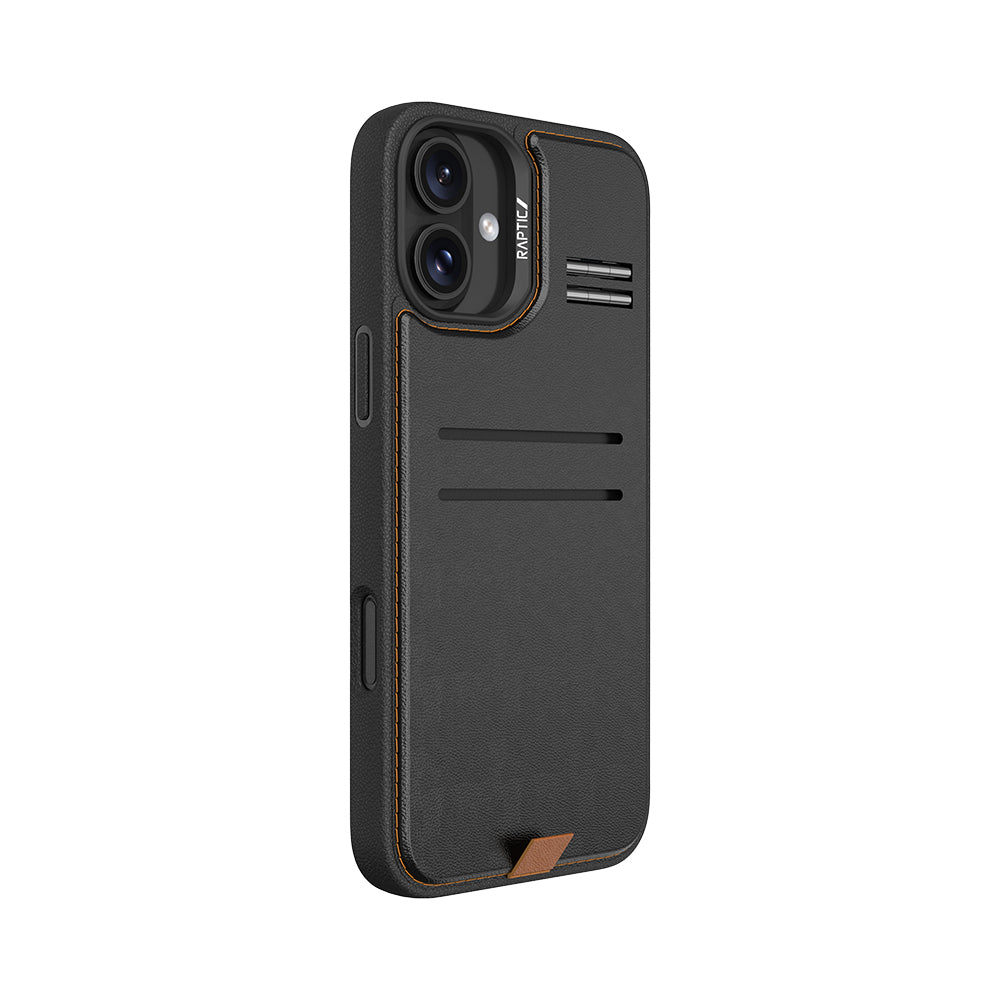 iPhone 16 Kılıf M-safe Şarj Özellikli Raptic Slim Wallet Serisi Deri Görünümlü Kartlıklı Standlı Kapak